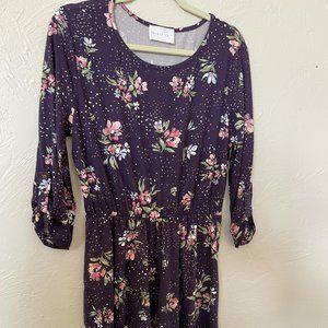 Purple French Grey floral pattern dress